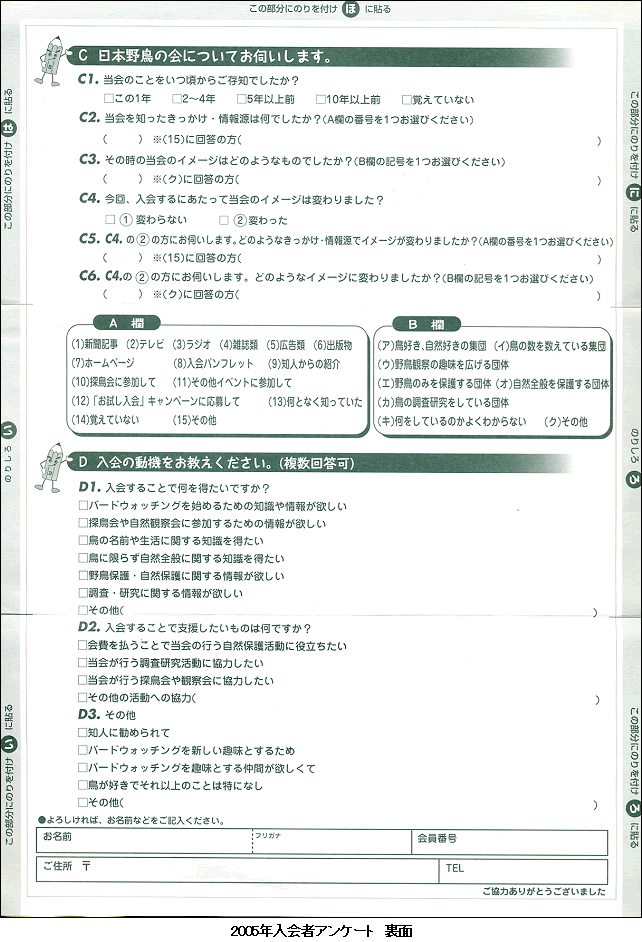 2005年入会者アンケート 裏面