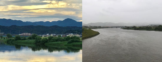 晴天時と雨天時の笹森丘陵の視界（夏期の一例）