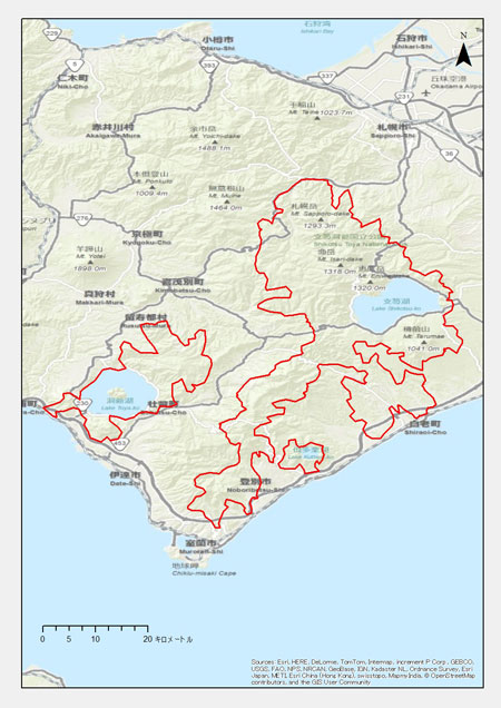 北海道：伊達市、恵庭市、千歳市、登別市、室蘭市、苫小牧市、札幌市南区、壮瞥町､留寿都村、洞爺湖町、豊浦町、白老町、喜茂別町