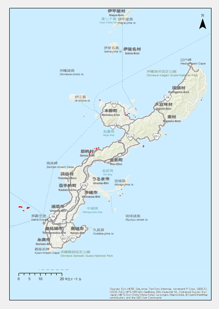 沖縄県：名護市、今帰仁村、本部町、恩納村、うるま市、渡嘉敷村、国頭村