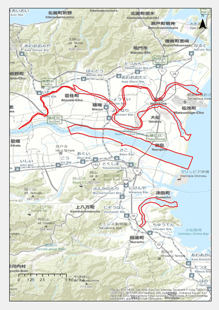 徳島県：徳島市、鳴門市、小松島市、松茂町、北島町、藍住町