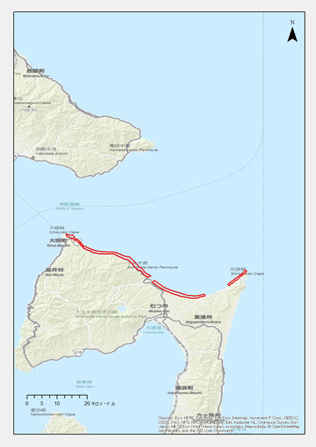 青森県：大間町、風間浦村、むつ市、東通村