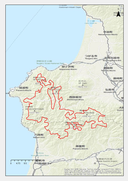 青森県：弘前市、鰺ケ沢町、深浦町､西目屋村 秋田県：能代市､大館市、八峰町、藤里町