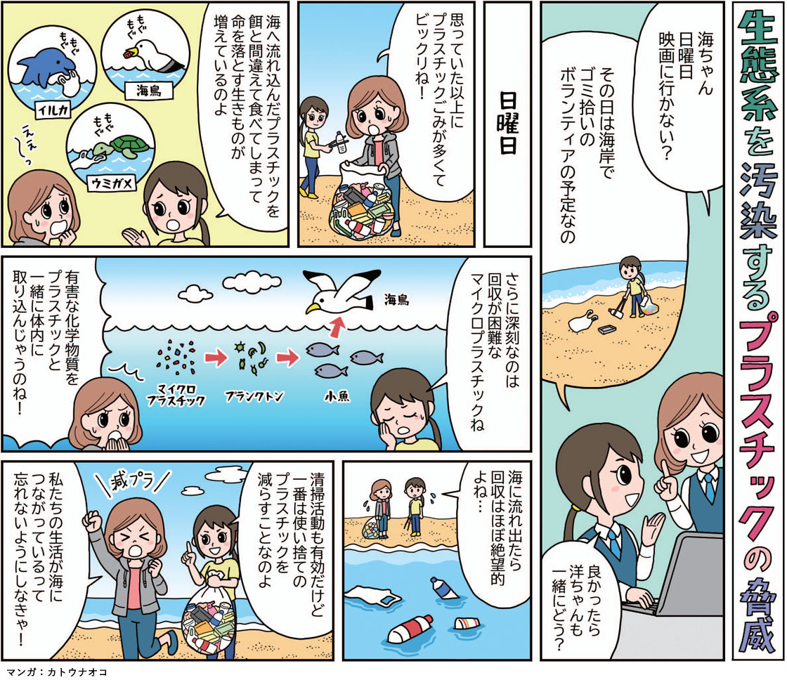 マンガ「生態系を汚染するプラスチックの脅威」