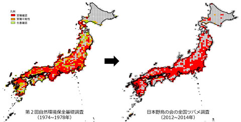 過去と現在のツバメの分布域の比較