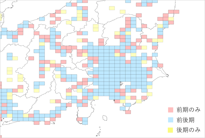 地図「営巣が確認されたメッシュの位置」