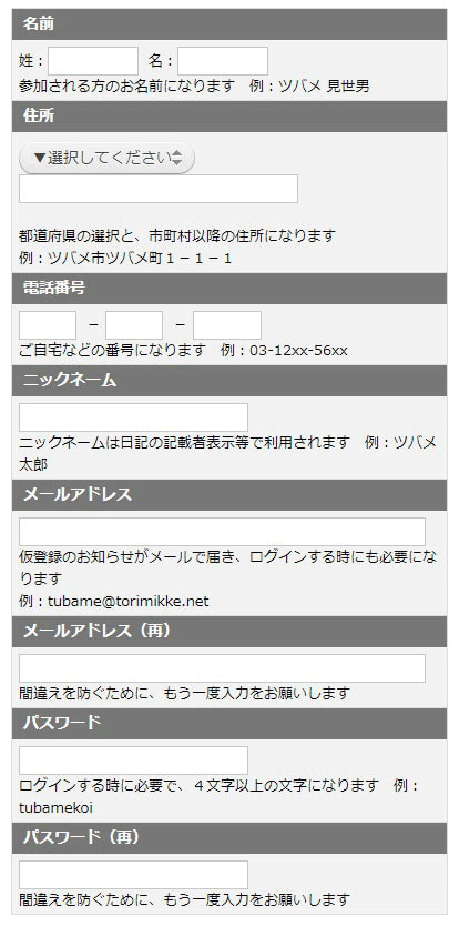 登録内容記入画面