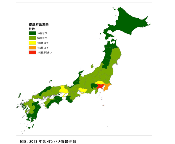 2013 年県別ツバメ情報件数