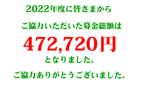 2022年度に皆さまからご協力いただいた募金総額は472,720円となりました。ご協力ありがとうございました。