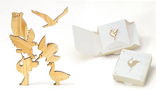 野鳥のバランスゲームとシルバーブローチ-タンチョウ-のセット
